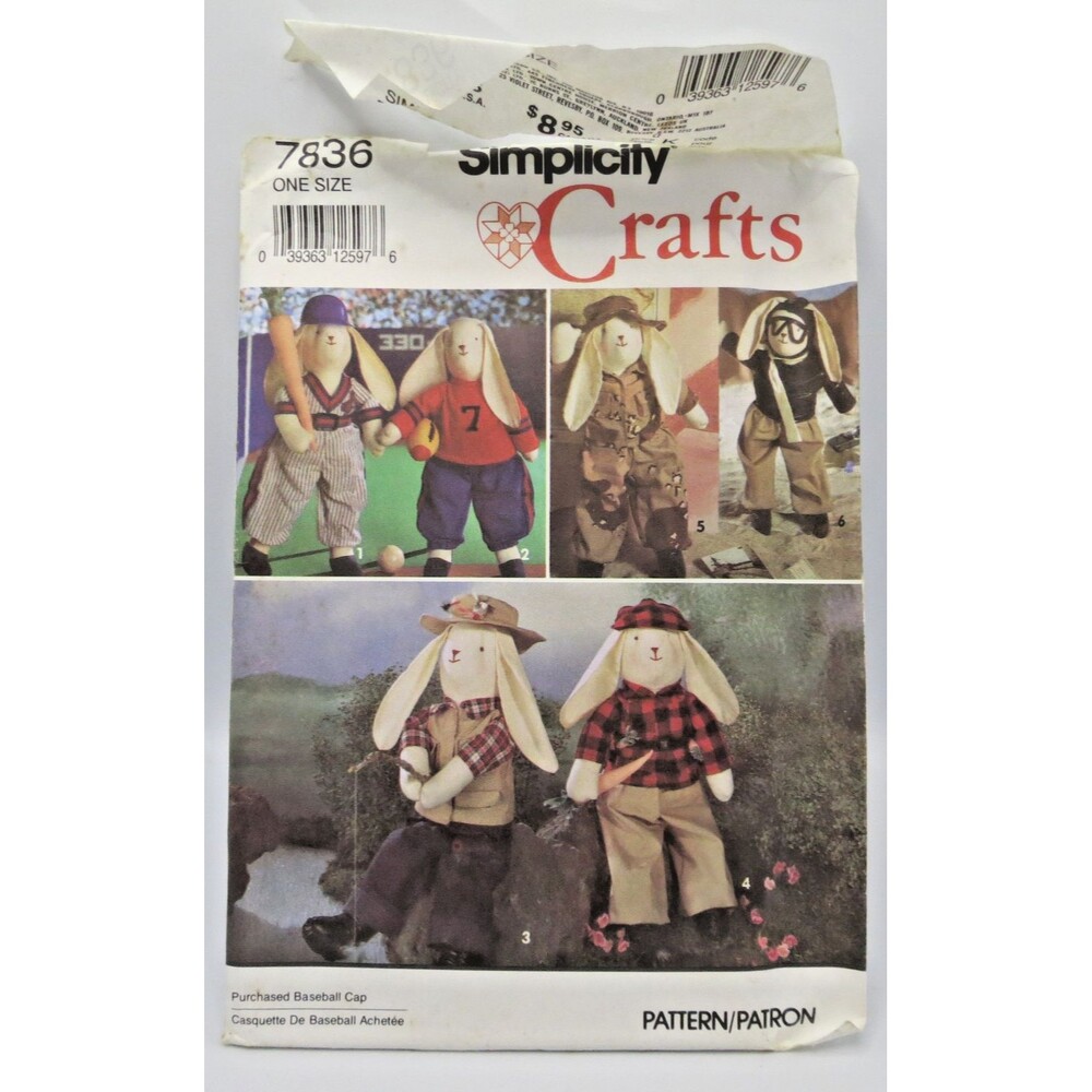 Simplicity Boy Bunny and Clothes Craft Pattern #7836 Several Outfits Uncut 90s